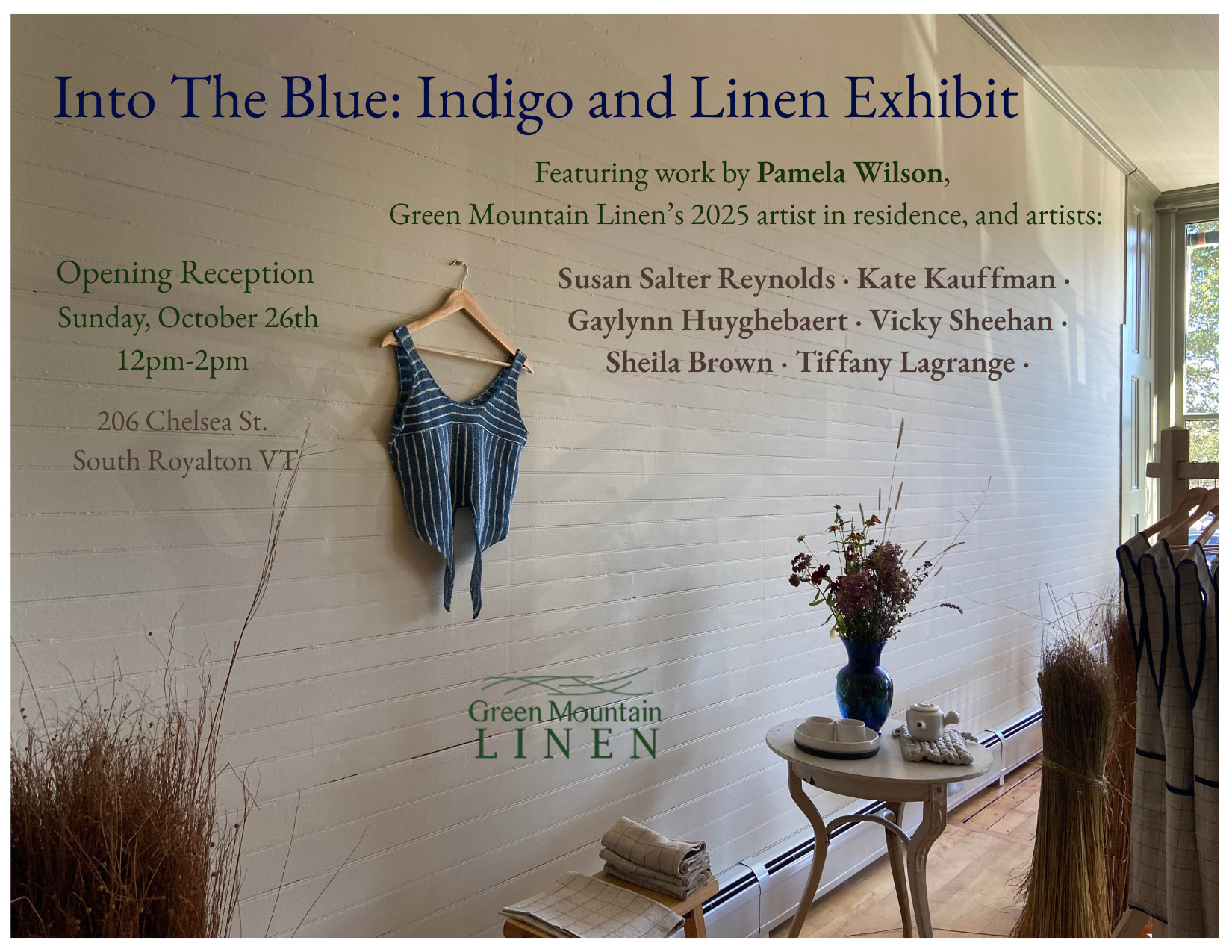 Into The Blue: Indigo and linen Exhibit October 26th 